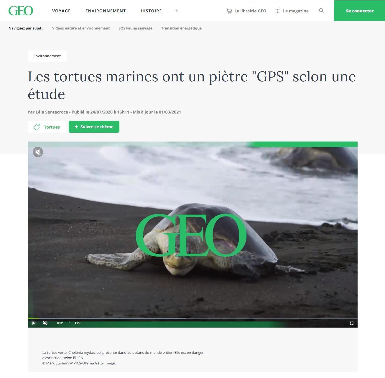 Article "Les tortues marines ont un piètre "GPS" selon une étude".