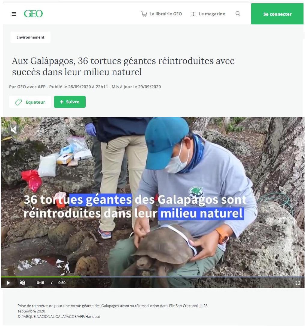 Article "36 tortues géantes réintroduites aux Galápagos".